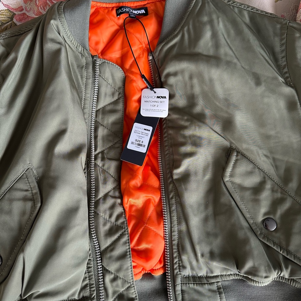 Fashion Nova Olive Green Got to Get Away Bomber Skirt Set - Picture 5 of 11